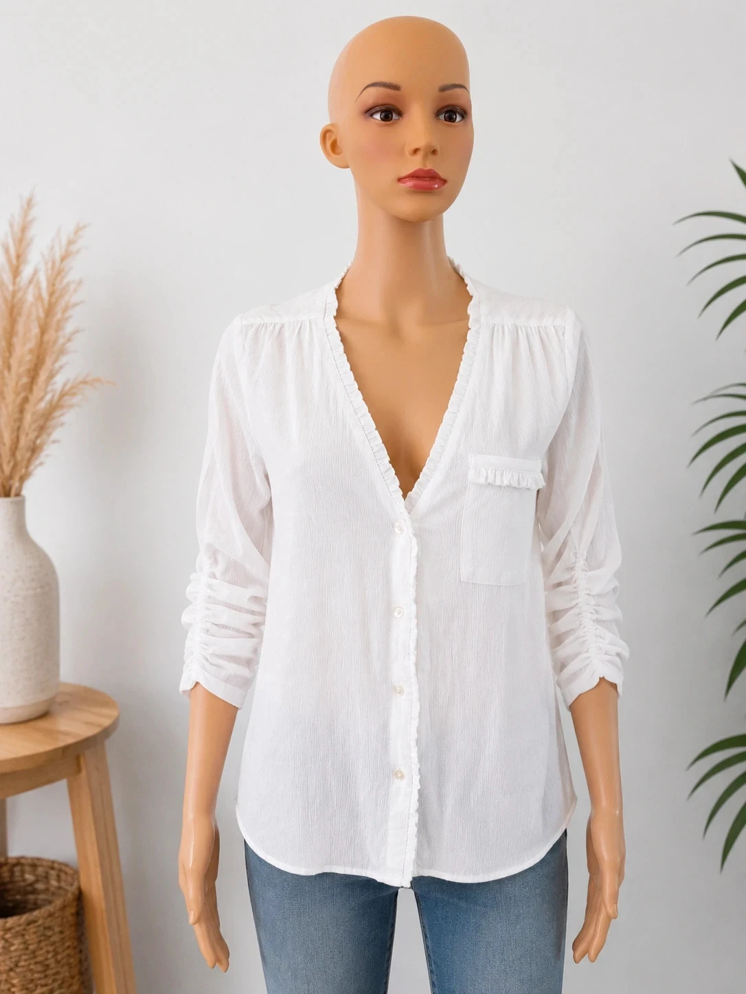 Blouse blanche Kaporal XS â manches 3/4 froncĂ©es â fluide et Ă©lĂ©gante